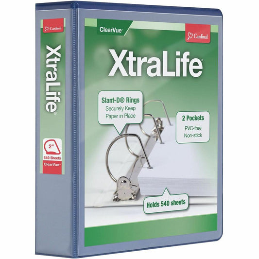 Cardinal Xtralife ClearVue Locking Slant-D Binders - 2" Binder Capacity - Letter - 8 1/2" x 11" Sheet Size - 540 Sheet Capacity - 2 1/2" Spine Width - 3 x D-Ring Fastener(s) - 2 Inside Front & Back Po