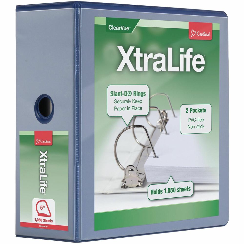 Cardinal Xtralife ClearVue Locking Slant-D Binders - 5" Binder Capacity - Letter - 8 1/2" x 11" Sheet Size - 1100 Sheet Capacity - 4 3/8" Spine Width - 3 x D-Ring Fastener(s) - 2 Inside Front & Back P