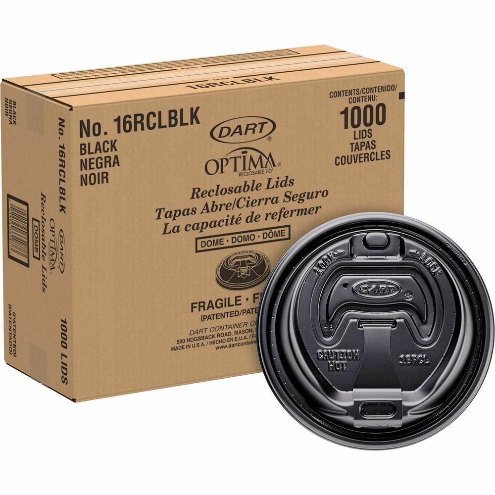 Dart Black Plastic Reclosable Lids - Round - Plastic - 1000 / Carton - 100 Per Bag - Black