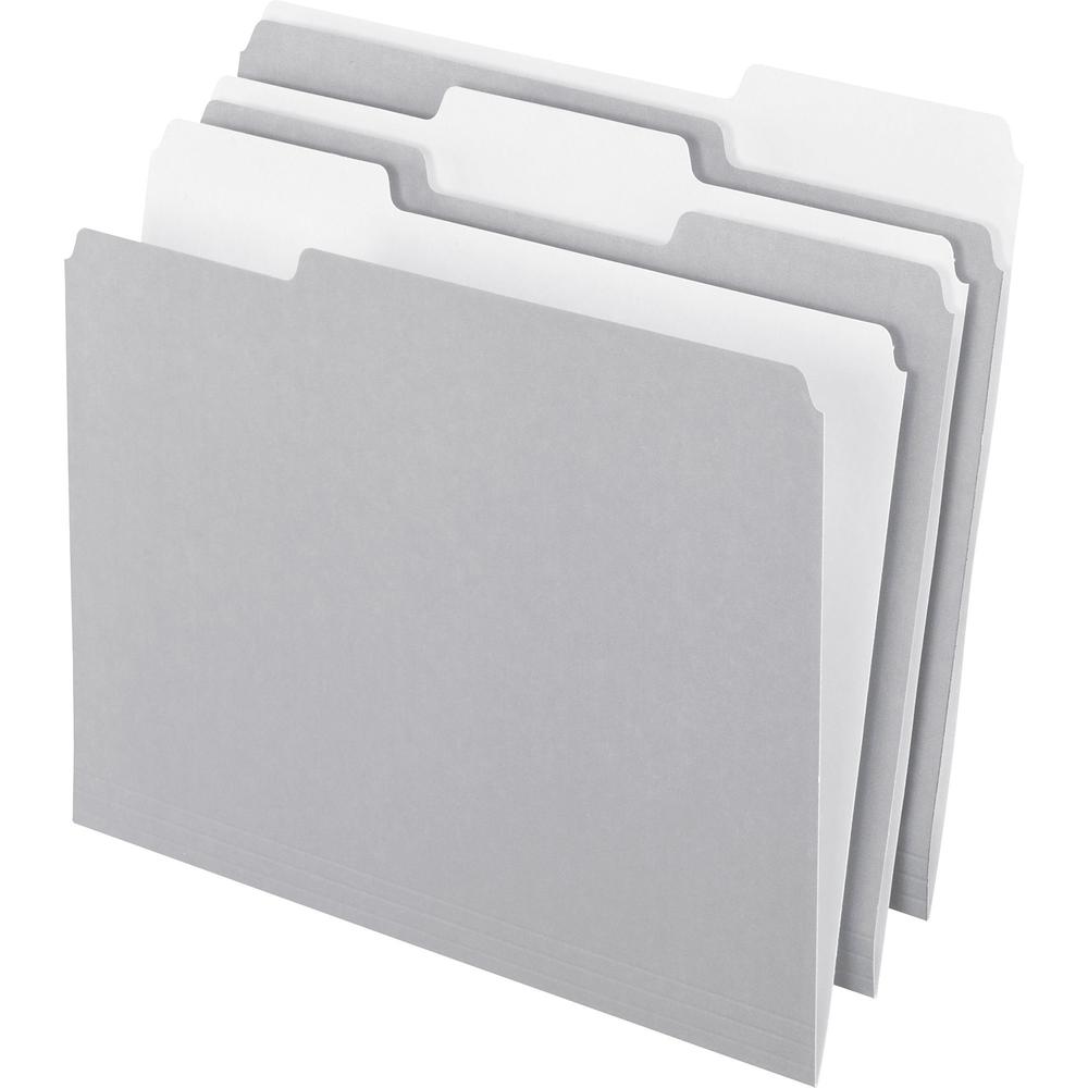 Pendaflex 1/3 Tab Cut Letter Recycled Top Tab File Folder - 8 1/2" x 11" - Top Tab Location - Assorted Position Tab Position - Gray - 10% Recycled - 100 / Box