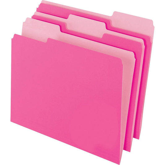 Pendaflex 1/3 Tab Cut Letter Recycled Top Tab File Folder - 8 1/2" x 11" - Top Tab Location - Assorted Position Tab Position - Pink - 10% Recycled - 100 / Box