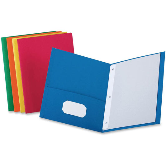 Oxford Letter Recycled Pocket Folder - 8 1/2" x 11" - 3 Fastener(s) - 1/2" Fastener Capacity for Folder - 2 Inside Front & Back Pocket(s) - Leatherette - Blue, Green, Yellow, Orange, Red - 10% Recycle