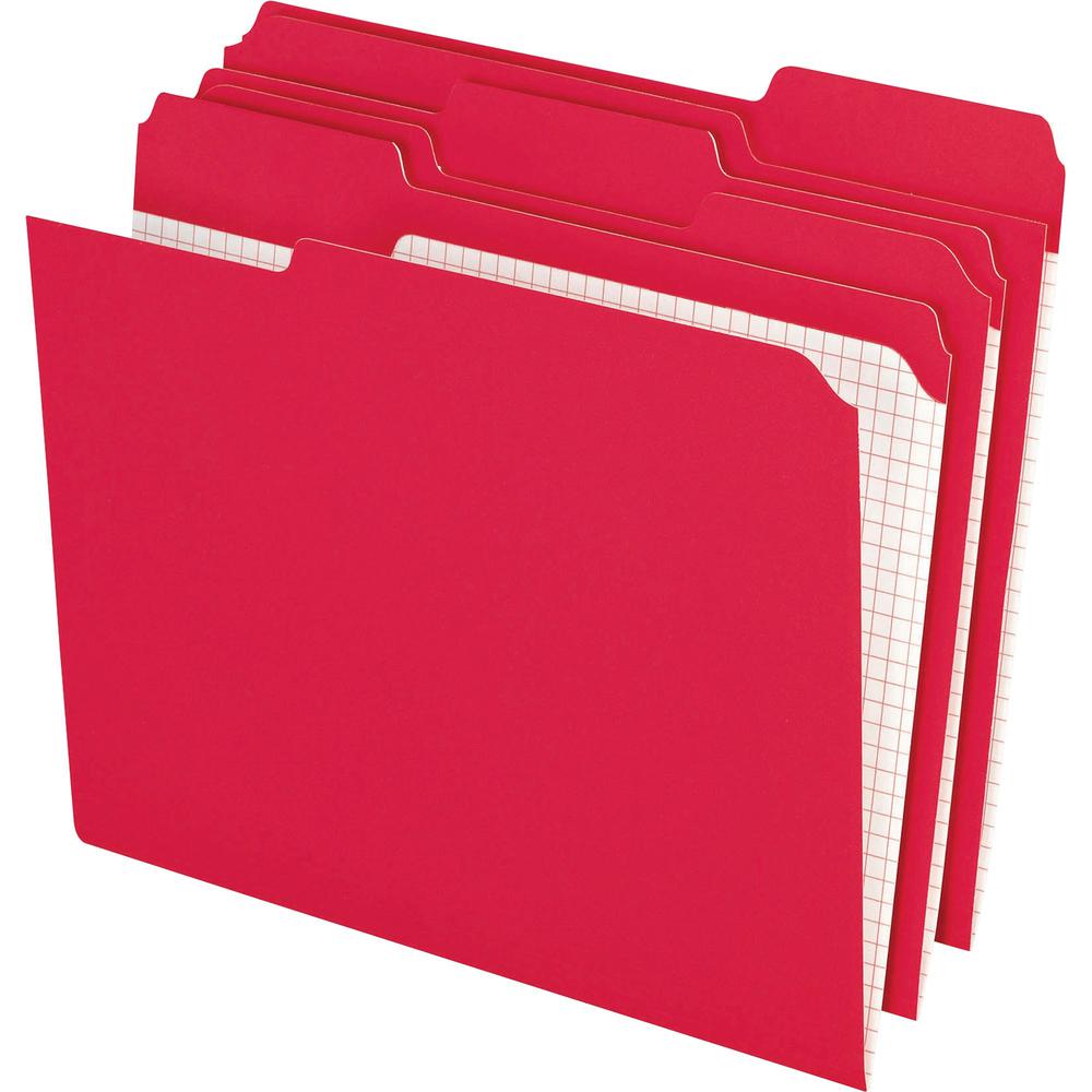 Pendaflex 1/3 Tab Cut Letter Recycled Top Tab File Folder - 8 1/2" x 11" - Top Tab Location - Assorted Position Tab Position - Red - 10% Recycled - 100 / Box