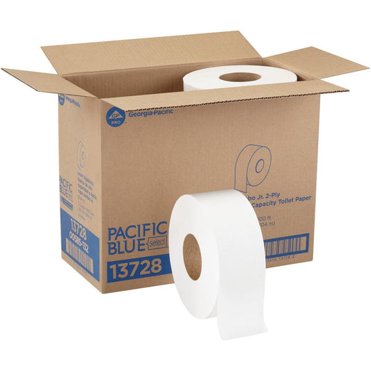 Pacific Blue Select Jumbo Jr. Toilet Paper - 2 Ply1000 ft - 9" Roll Diameter - White - For Washroom, Office Building, School, Food Service, Healthcare - 8 / Carton