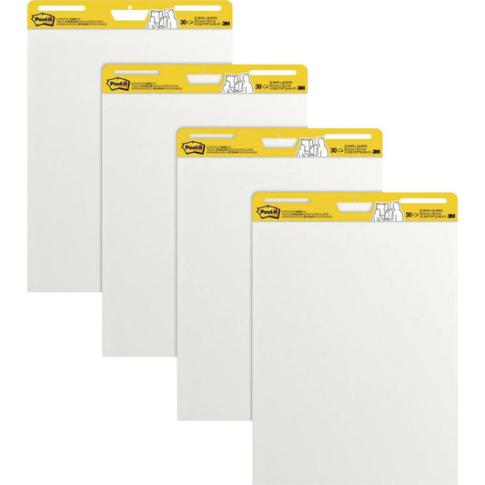 Post-it&reg; Super Sticky Easel Pad - 30 Sheets - Plain - Stapled - 18.50 lb Basis Weight - 25" x 30" - White Paper - Self-adhesive, Repositionable, Resist Bleed-through, Removable, Sturdy Back, Cardb