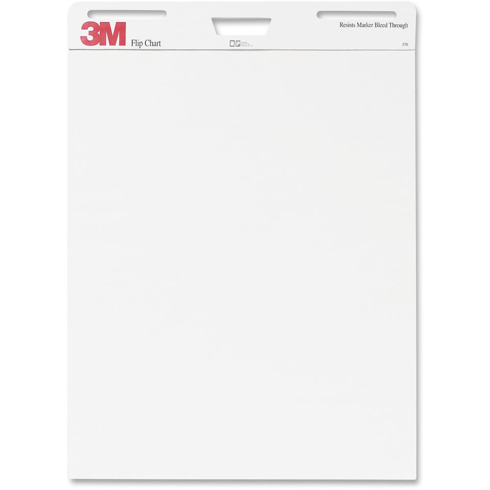 3M Flip Charts - 40 Sheets - Plain - Stapled - 18.50 lb Basis Weight - 25" x 30" - White Paper - Resist Bleed-through, Heavyweight, Sturdy Back, Cardboard Back - 2 / Carton