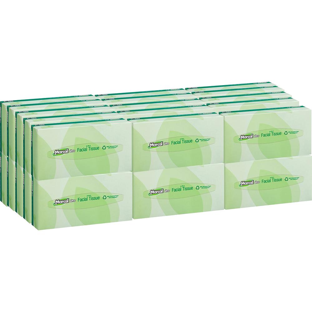 Marcal Pro Facial Tissue - Flat Box - 2 Ply - 4.50" x 8.60" - White - Soft, Absorbent, Hypoallergenic, Fragrance-free, Dye-free - For Healthcare, Office - 100 Per Box - 30 / Carton