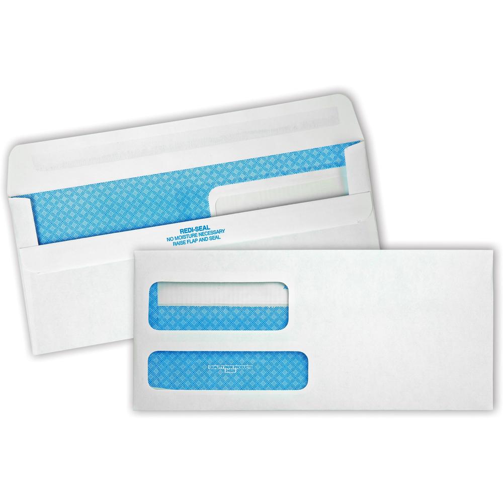 Quality Park No. 9 Double Window Security Tint Envelopes with Redi-Seal&reg; Self-Seal - Double Window - #9 - 3 7/8" Width x 8 7/8" Length - 24 lb - Self-sealing - Wove - 500 / Box - White