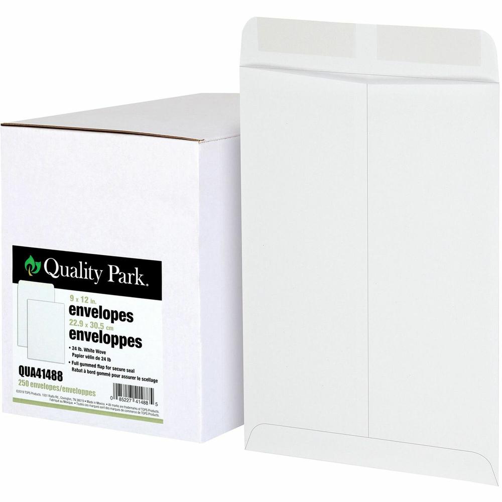 Quality Park 9 x 12 Catalog Envelopes with Gummed Flap - Catalog - #10 1/2 - 9" Width x 12" Length - 24 lb - Gummed - Wove - 250 / Box - White