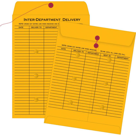 Quality Park 10 x 13 Inter-Departmental Envelopes - Inter-department - 10" Width x 13" Length - 28 lb - String/Button - Kraft - 100 / Box - Kraft