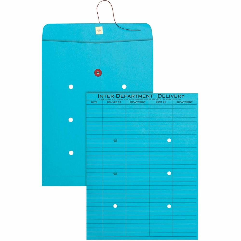 Quality Park 10 x 13 Inter-Departmental Envelopes - Inter-department - 10" Width x 13" Length - 28 lb - String/Button - 100 / Box - Blue