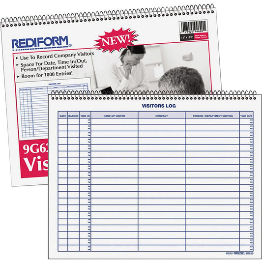 Rediform Visitor's Log Book - 50 Sheet(s) - Wire Bound - 1 Part - 11" x 8.50" Sheet Size - White - White Sheet(s) - Blue Print Color - Recycled - 1 Each