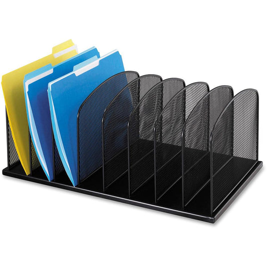 Safco Mesh Desk Organizers - 8 Compartment(s) - 2" - 8.3" Height x 19.3" Width x 11.5" DepthDesktop - Powder Coated - Black - Steel - 1 Each