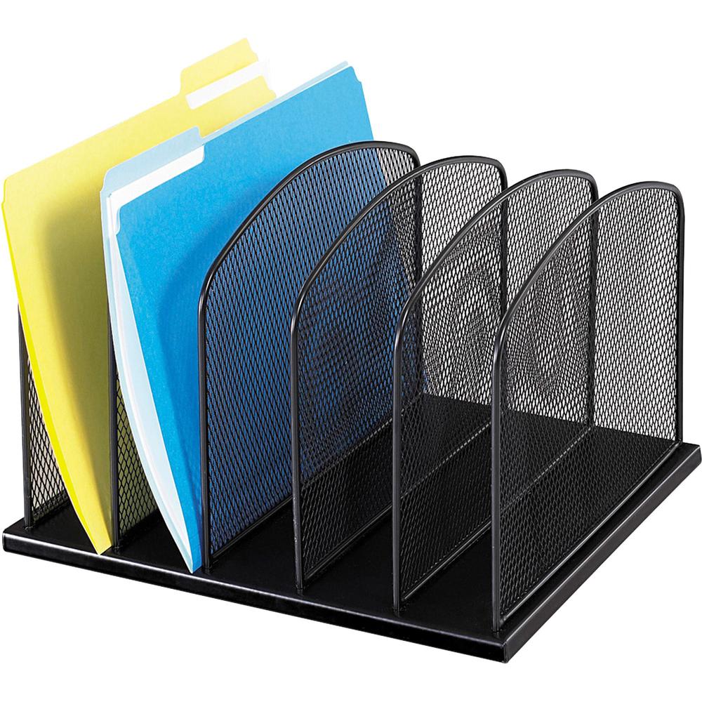 Safco Mesh Desk Organizers - 5 Compartment(s) - 2" - 8.3" Height x 12.5" Width x 11.3" DepthDesktop - Powder Coated - Black - Steel - 1 Each