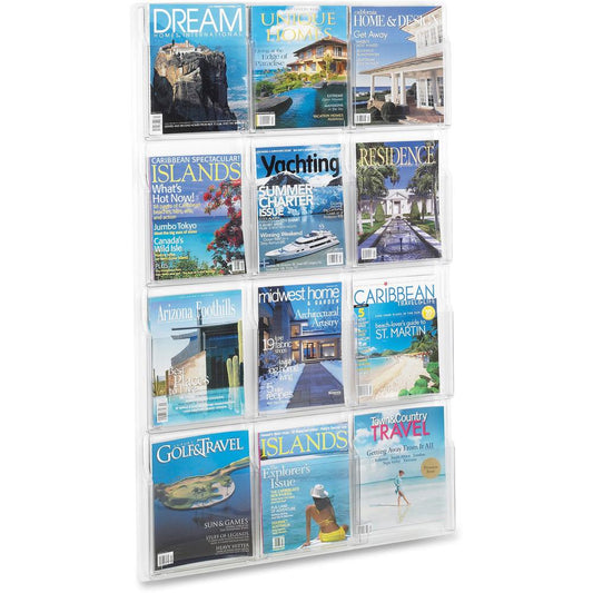 Safco 12 Pocket Magazine Display - 12 Pocket(s) - 49" Height x 30" Width x 2" Depth - Break Resistant - Clear - Plastic - 1 Each