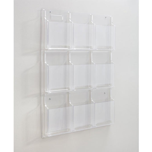 Safco 9-Pocket Magazine/Literature Display Rack - 9 Pocket(s) - 36.9" Height x 30" Width x 2" Depth - Break Resistant - Clear - Plastic - 1 Each