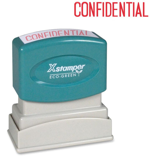 Xstamper CONFIDENTIAL Title Stamp - Message Stamp - "CONFIDENTIAL" - 0.50" Impression Width x 1.63" Impression Length - 100000 Impression(s) - Red - Recycled - 1 Each