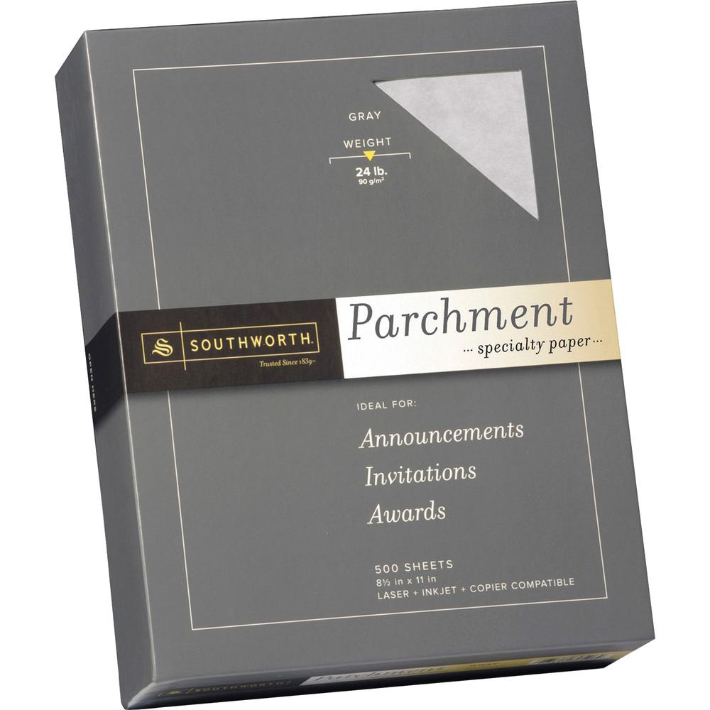 Southworth Parchment Specialty Paper - Gray - Letter - 8 1/2" x 11" - 24 lb Basis Weight - Parchment - 500 / Box - Acid-free, Lignin-free - Gray