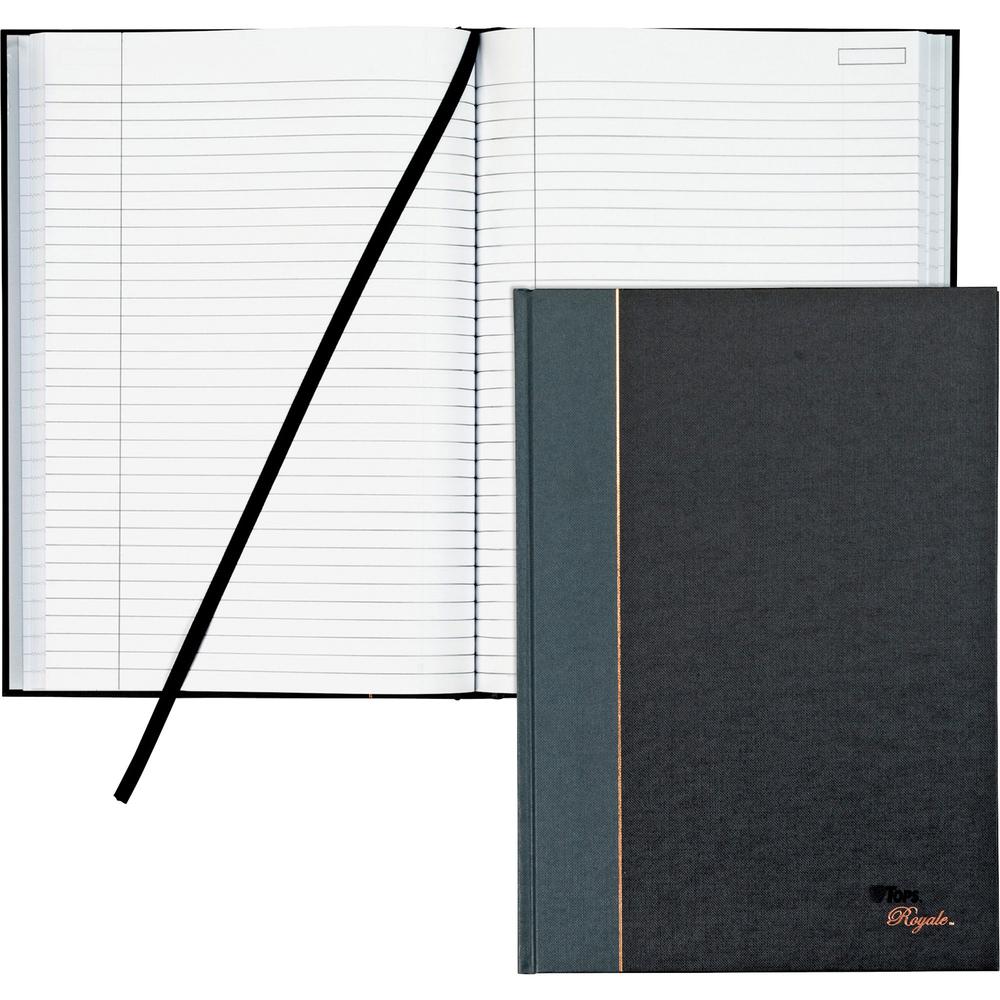 TOPS Royal Executive Business Notebooks - 96 Sheets - Spiral - 20 lb Basis Weight - 8 1/4" x 11 3/4" - White Paper - Gray Binding - Black, Gray Cover - Hard Cover, Ribbon Marker, Heavyweight, Index Sh