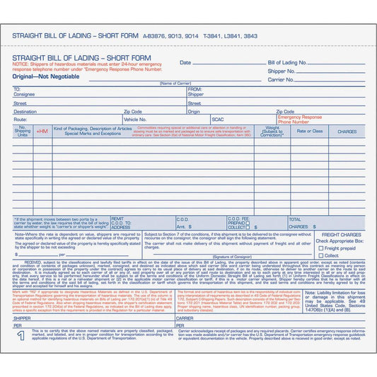 TOPS Bills of Lading Snap-Off Sets - 3 PartCarbonless Copy - 8.50" x 7.44" Sheet Size - White Sheet(s) - Blue, Red Print Color - 50 / Pack