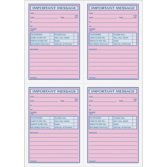 TOPS 4CPP Important Phone Message Book - 400 Sheet(s) - Spiral Bound - 2 PartCarbonless Copy - 8.25" x 11" Sheet Size - White - Assorted Sheet(s) - Blue, Red Print Color - 1 Each