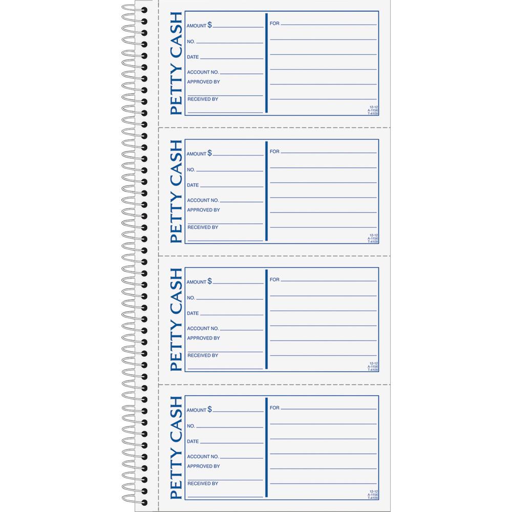 TOPS Duplicate Petty Cash Book - Wire Bound - 2 PartCarbonless Copy - 2.75" x 5" Form Size - 5.50" x 11" Sheet Size - White, Yellow - Blue, Red Print Color - 1 Each