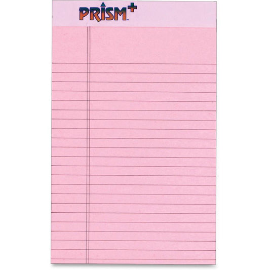 TOPS Prism Plus Legal Pads - Jr.Legal - 50 Sheets - 0.28" Ruled - 16 lb Basis Weight - Jr.Legal - 5" x 8" - Pink Paper - Hard Cover, Perforated, Rigid, Easy Tear - 12 / Pack