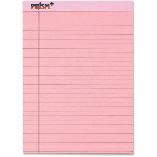 TOPS Prism Plus Colored Paper Pads - 50 Sheets - 0.34" Ruled - 16 lb Basis Weight - 8 1/2" x 11 3/4" - Pink Paper - Hard Cover, Perforated, Rigid, Easy Tear - 12 / Pack