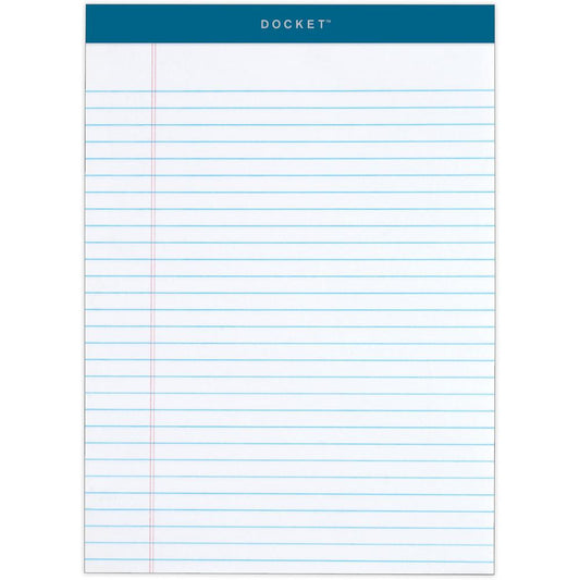 TOPS Docket Letr-Trim Legal Ruled White Legal Pads - 50 Sheets - Double Stitched - 0.34" Ruled - 16 lb Basis Weight - 8 1/2" x 11 3/4" - White Paper - Marble Green Binding - Perforated, Hard Cover, Re