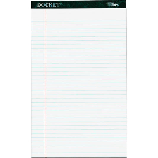 TOPS Docket Letr - Trim Legal Ruled White Legal Pads - Legal - 50 Sheets - Double Stitched - 0.34" Ruled - 16 lb Basis Weight - Legal - 8 1/2" x 14" - White Paper - Marble Green Binding - Perforated,