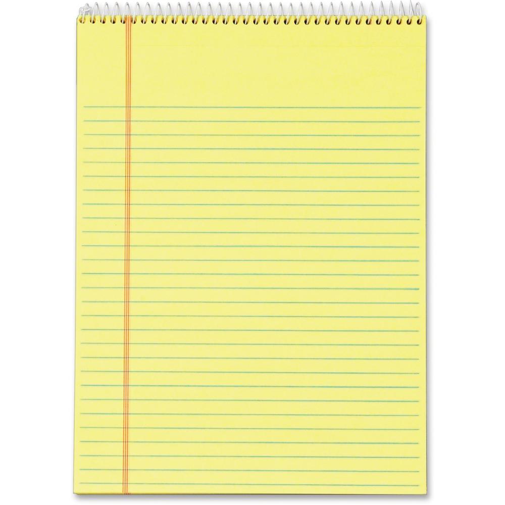 TOPS Docket Perforated Wirebound Legal Pads - Letter - 70 Sheets - Wire Bound - 0.34" Ruled - 16 lb Basis Weight - Letter - 8 1/2" x 11" - 11" x 8.5" - Canary Paper - Perforated, Hard Cover, Spiral Lo