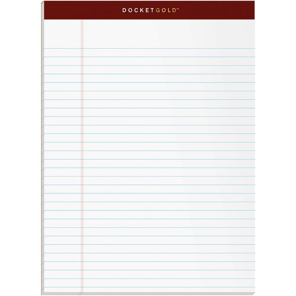 TOPS Docket Gold Legal Ruled White Legal Pads - 50 Sheets - Double Stitched - 0.34" Ruled - 20 lb Basis Weight - 8 1/2" x 11 3/4" - White Paper - Burgundy Binding - Perforated, Hard Cover, Resist Blee