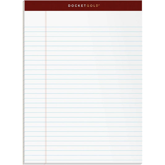 TOPS Docket Gold Legal Ruled White Legal Pads - 50 Sheets - Double Stitched - 0.34" Ruled - 20 lb Basis Weight - 8 1/2" x 11 3/4" - White Paper - Burgundy Binding - Perforated, Hard Cover, Resist Blee