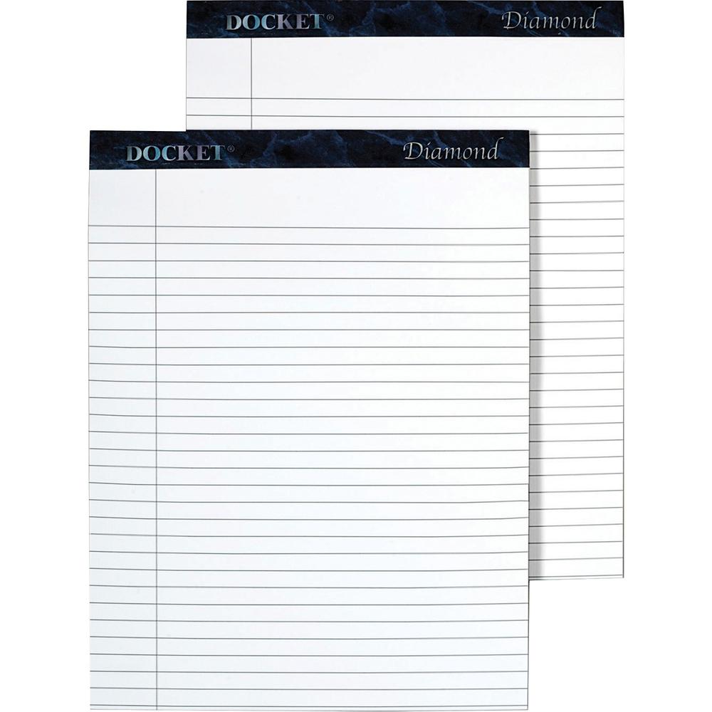 TOPS Docket Diamond Notepads - 50 Sheets - Watermark - Double Stitched - 0.34" Ruled - 24 lb Basis Weight - 8 1/2" x 11 3/4" - White Paper - Blue Binding - Chipboard Cover - Perforated, Hard Cover, St