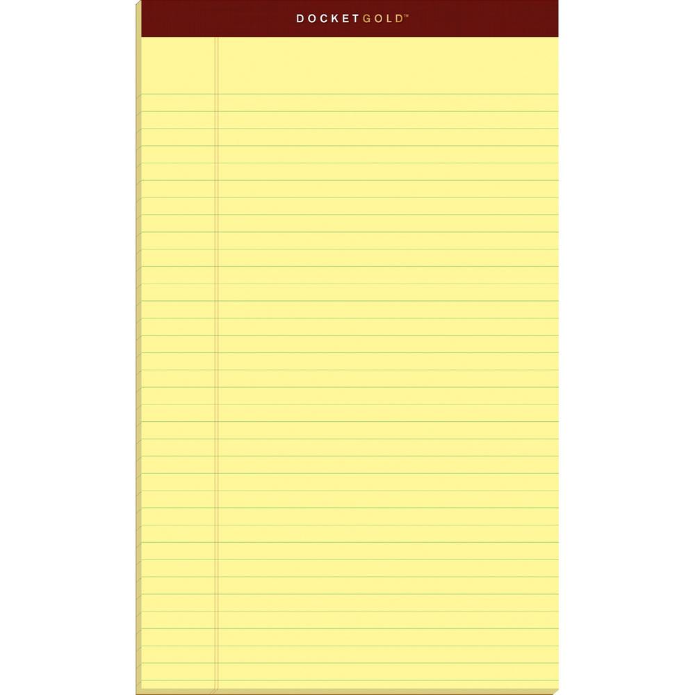 TOPS Docket Gold Legal Pads - Legal - 50 Sheets - Double Stitched - 0.34" Ruled - 20 lb Basis Weight - Legal - 8 1/2" x 14" - Canary Paper - Burgundy Binding - Perforated, Hard Cover, Heavyweight, Res