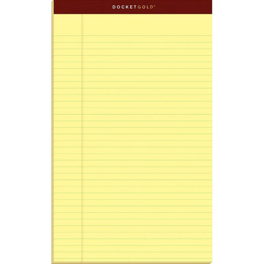 TOPS Docket Gold Legal Pads - Legal - 50 Sheets - Double Stitched - 0.34" Ruled - 20 lb Basis Weight - Legal - 8 1/2" x 14" - Canary Paper - Burgundy Binding - Perforated, Hard Cover, Heavyweight, Res