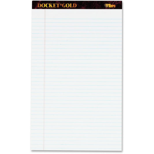 TOPS Docket Gold Legal Ruled White Legal Pads - Legal - 50 Sheets - Double Stitched - 0.34" Ruled - 20 lb Basis Weight - Legal - 8 1/2" x 14" - White Paper - Burgundy Binding - Perforated, Hard Cover,