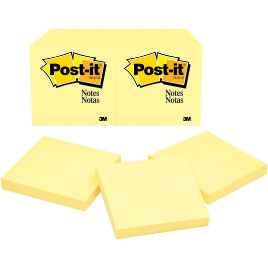 Post-it&reg; Notes Original Notepads - 3" x 3" - Square - 100 Sheets per Pad - Unruled - Canary Yellow - Paper - Self-adhesive, Repositionable - 24 / Bundle