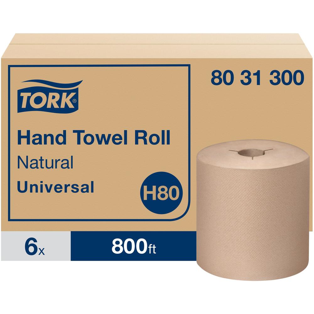 TORK Universal Hand Towel Roll - 1 Ply - 8" x 800 ft - 7.80" Roll Diameter - Natural - Paper - Embossed - For Hand - 6