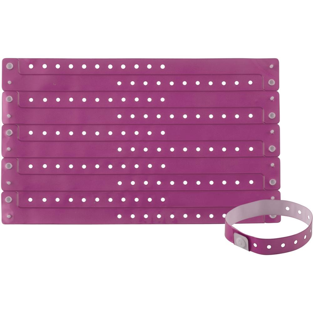 Advantus Colored Vinyl Wristbands - 100 / Pack - 0" Height x 0.6" Width x 9.8" Length - Purple - Vinyl