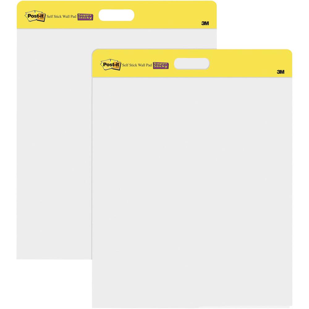 Post-it&reg; Self-Stick Easel Pads - 20 Sheets - Plain - Stapled - 18.50 lb Basis Weight - 20" x 23" - White Paper - Self-adhesive, Repositionable, Bleed Resistant, Cardboard Back - 2 / Pack