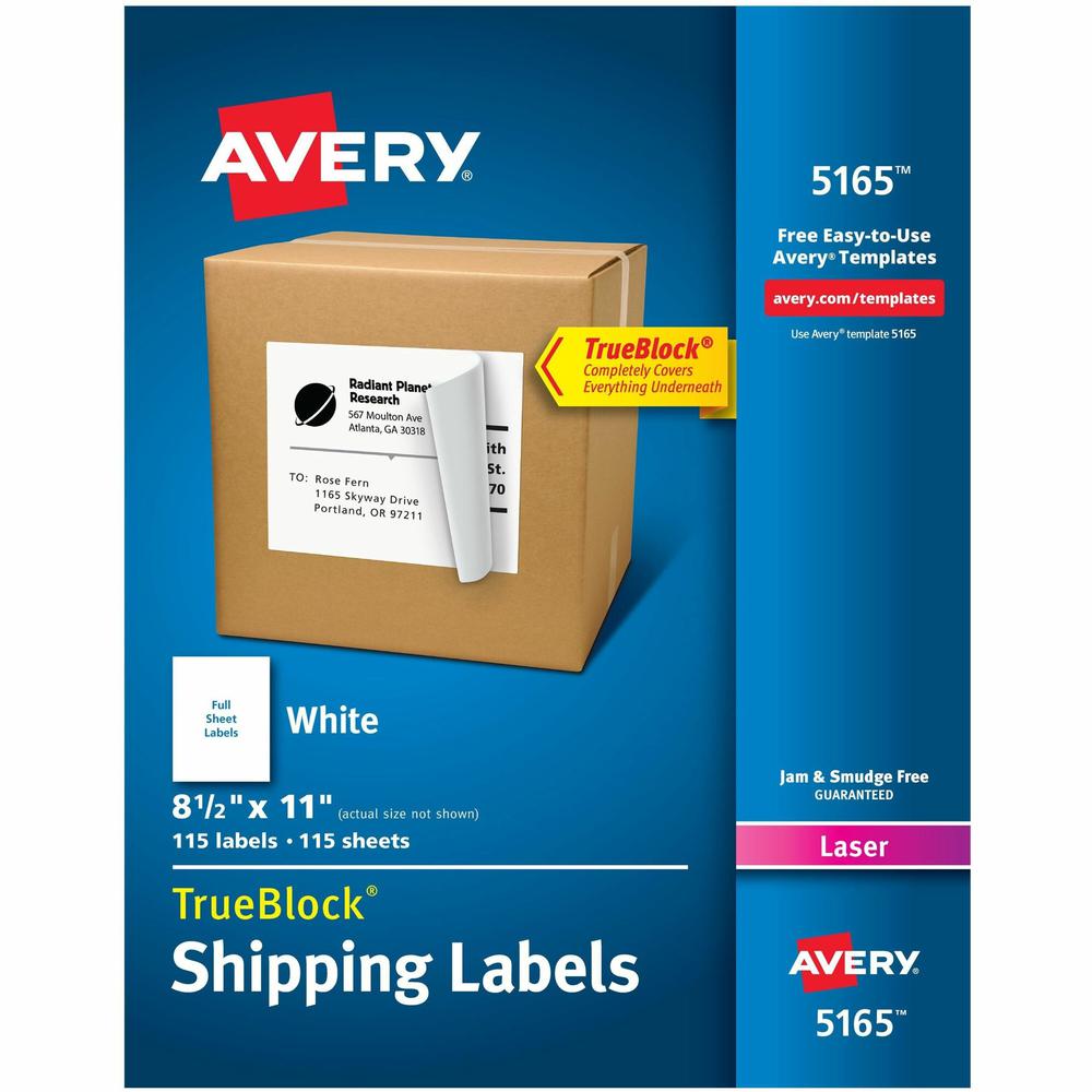 Avery&reg; Shipping Labels, TrueBlock&reg; Technology, Permanent Adhesive, 8-1/2" x 11" , 100 Labels (5165) - Avery&reg; Shipping Labels, Permanent Adhesive, 8-1/2" x 11" , 100 Labels (5165)