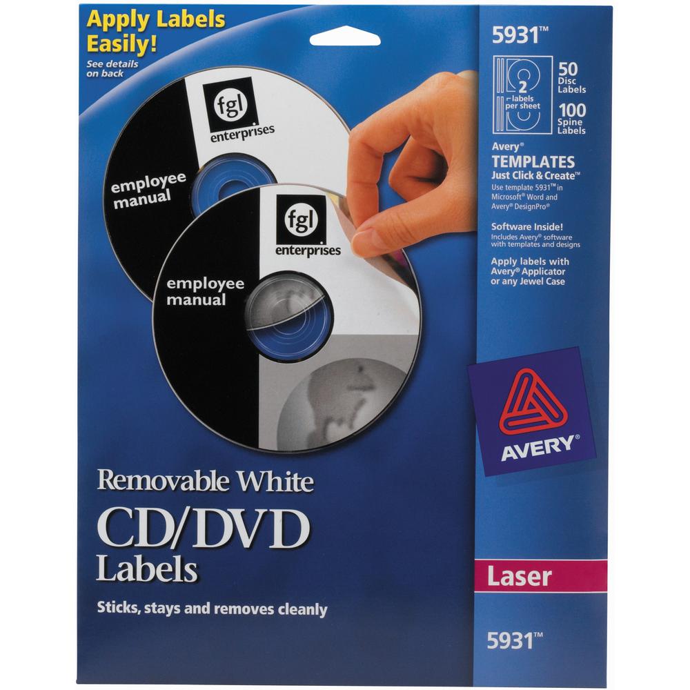 Avery&reg; 5931 Laser Labels Shuttered Jewel Case Inserts with Software for CD/DVD - Laser - 50 / Pack