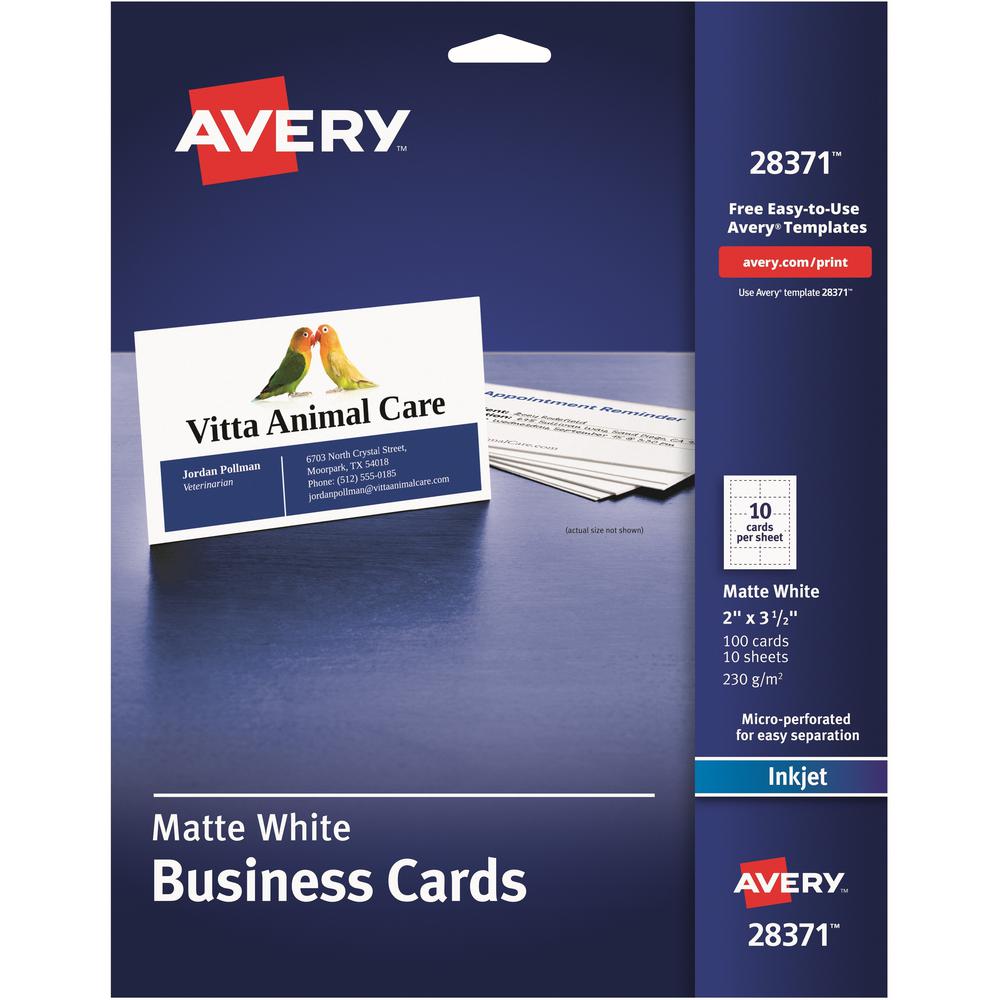 Avery&reg; Printable Business Cards with SureFeed - 97 Brightness - 2" x 3 1/2" - 80 lb Basis Weight - 216 g/m&#178; Grammage - Matte - 5 / Carton - Perforated, Smooth Edge, Recyclable, Biodegradable,