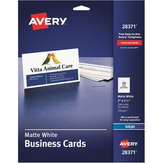 Avery&reg; Printable Business Cards with SureFeed - 97 Brightness - 2" x 3 1/2" - 80 lb Basis Weight - 216 g/m&#178; Grammage - Matte - 5 / Carton - Perforated, Smooth Edge, Recyclable, Biodegradable,