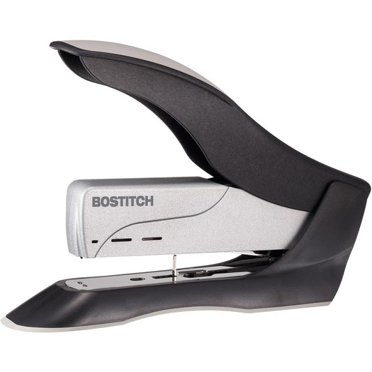 Bostitch Spring-Powered Antimicrobial Heavy Duty Stapler - 100 Sheets Capacity - 210 Staple Capacity - Full Strip - 1/2" Staple Size - 1 Each - Black, Gray