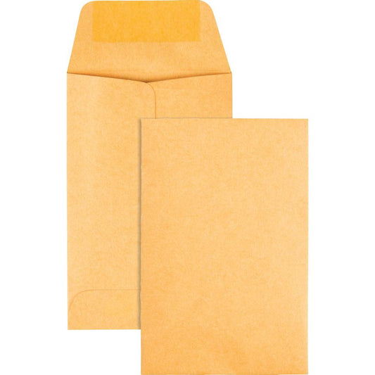 Quality Park No. 1 Coin and Small Parts Envelopes with Gummed Flap - Coin - #1 - 2 1/4" Width x 3 1/2" Length - 28 lb - Gummed - Kraft - 500 / Box - Brown Kraft