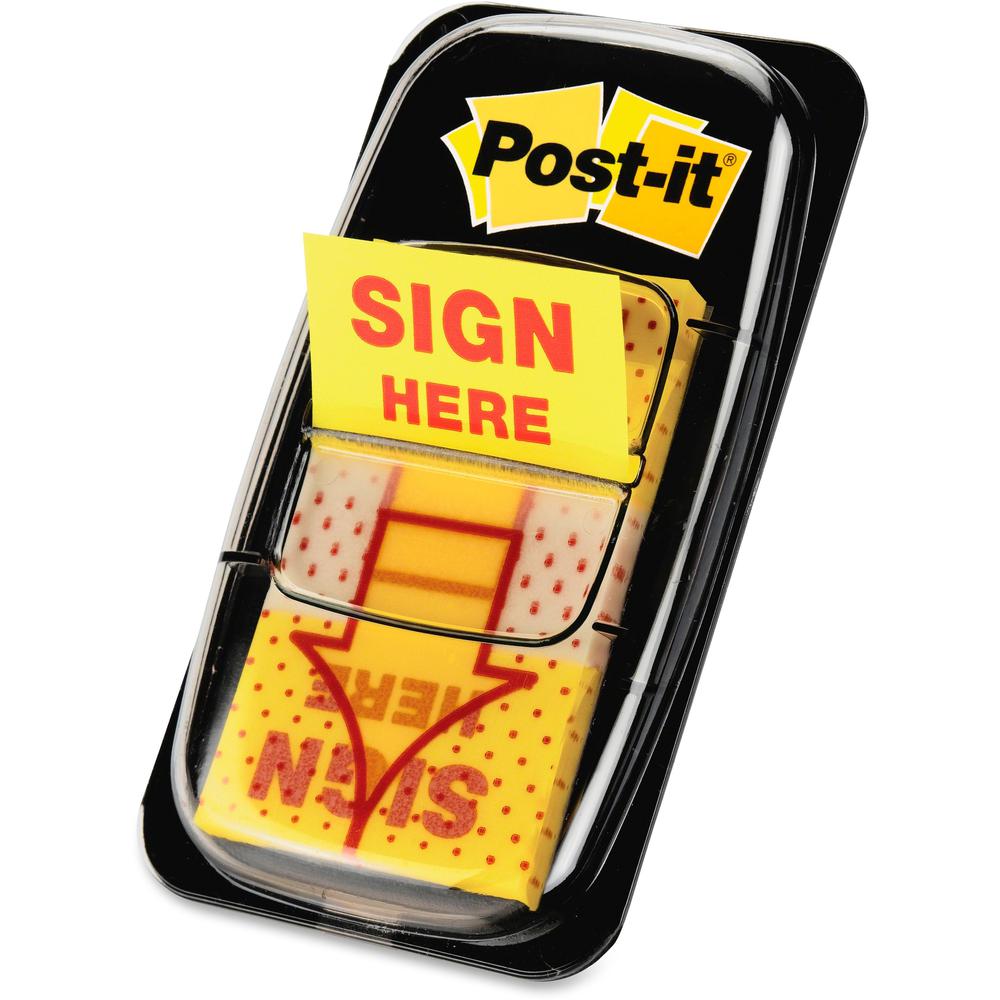 Post-it&reg; Message Flag Value Pack - 600 - 1" x 1.75" - Rectangle, Arrow - Unruled - "SIGN HERE" - Yellow - Removable - 12 / Box