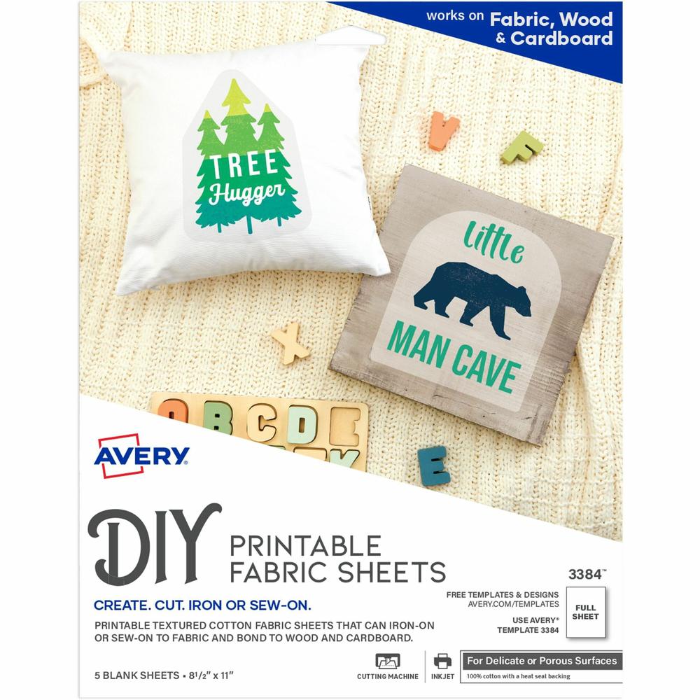 Avery&reg; Printable Fabric Sheets - 8 1/2" x 11" - Matte - 6 / Carton - Printable - White