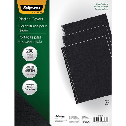 Fellowes Expressions Linen Presentation Covers - 11" Height x 8.5" Width x 0.1" Depth - For Letter 8 1/2" x 11" Sheet - Rectangular - Black - Linen - 200 / Pack